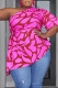 Pink Casual Print Bandage Hollowed Out Patchwork Asymmetrical Oblique Collar Plus Size Tops