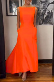 Rose Red Elegant Solid Patchwork O Neck Evening Dress Dresses