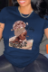 Navy Blue Casual Vintage Print Patchwork O Neck T-Shirts
