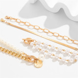 Golden Yellow Casual Patchwork Chains Pearl Bracelets