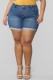 Royal Blue Casual Solid Patchwork Regular High Waist Conventional Solid Color Plus Size Denim Shorts