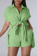 Light Green Casual Solid Patchwork Buckle Slit Turndown Collar Short Sleeve Two Pieces