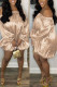 Khaki Sexy Street Solid Patchwork Off the Shoulder Long Sleeve Dresses