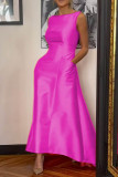 Rose Red Elegant Solid Patchwork O Neck Evening Dress Dresses