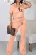 Nude Pink Casual Print Letter Zipper Collar Short Sleeve Two Pieces