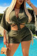 Ink Green Casual Solid Tassel Patchwork V Neck Half Sleeve Two Pieces