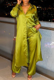 Red Casual Patchwork Buckle Slit Turndown Collar Long Sleeve Two Pieces