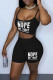 Black Sexy Print Patchwork Spaghetti Strap Sleeveless Two Pieces