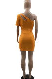 Black Sexy Solid Hollowed Out Patchwork Draw String Asymmetrical Collar Pencil Skirt Dresses