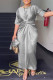 Grey Casual Elegant Solid Bandage Patchwork Oblique Collar Half Sleeve Two Pieces