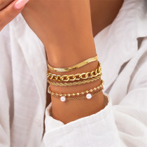 Gold Casual Patchwork Chains Pearl Bracelets