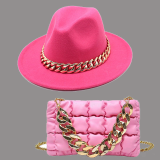 Pink Street Celebrities Patchwork Chains Hat（Hat+Bag）