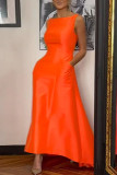 Rose Red Elegant Solid Patchwork O Neck Evening Dress Dresses