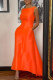 Tangerine Elegant Solid Patchwork O Neck Evening Dress Dresses