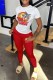 Red Casual Character Print Letter O Neck Short Sleeve Two Pieces