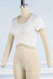 Rose Red Casual Solid Tassel Patchwork O Neck T-Shirts