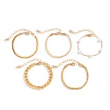 Gold Casual Patchwork Chains Pearl Bracelets