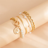 Golden White Casual Patchwork Chains Pearl Bracelets