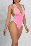 Fluorescent Color Sexy Solid Patchwork Swimwears