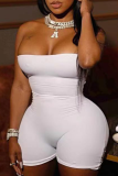 White Sexy Solid Hollowed Out Strapless Skinny Rompers