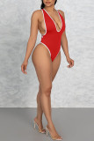 Fluorescent Color Sexy Solid Patchwork Swimwears