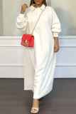White Casual Solid Patchwork Turndown Collar T-shirt Dress Dresses