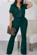 Green Casual Print Letter Zipper Collar Short Sleeve Two Pieces