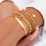 White Casual Patchwork Chains Pearl Bracelets