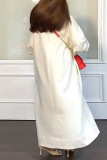 White Casual Solid Patchwork Turndown Collar T-shirt Dress Dresses