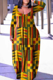 Multicolor Casual Print Basic V Neck Long Sleeve Dresses