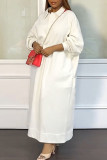 White Casual Solid Patchwork Turndown Collar T-shirt Dress Dresses