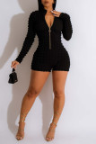White Casual Solid Patchwork Zipper Collar Regular Rompers