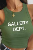Light Green Sexy Casual Print Letter O Neck Tops