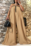 Camel Celebrities Solid Patchwork With Belt Strapless Straight Jumpsuits