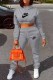 Grey Casual Print Letter Hooded Collar Long Sleeve Two Pieces