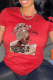 Red Casual Vintage Print Patchwork O Neck T-Shirts