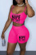 Rose Red Sexy Print Patchwork Spaghetti Strap Sleeveless Two Pieces