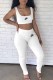 White Street Print Backless Letter Spaghetti Strap Sleeveless Two Pieces