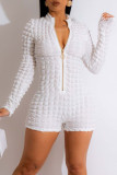 White Casual Solid Patchwork Zipper Collar Regular Rompers