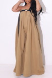 Camel Celebrities Solid Patchwork With Belt Strapless Straight Jumpsuits