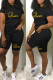 Black Casual Print Patchwork O Neck Short Sleeve Two Pieces