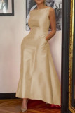 Rose Red Elegant Solid Patchwork O Neck Evening Dress Dresses
