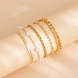 White Gold Casual Patchwork Chains Pearl Bracelets