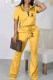 Yellow Casual Print Letter Zipper Collar Short Sleeve Two Pieces