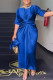 Blue Casual Elegant Solid Bandage Patchwork Oblique Collar Half Sleeve Two Pieces