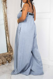 Camel Celebrities Solid Patchwork With Belt Strapless Straight Jumpsuits