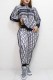 Black Casual Elegant Print Patchwork Letter Zipper Collar Long Sleeve Two Pieces