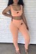 Pink Street Print Backless Letter Spaghetti Strap Sleeveless Two Pieces