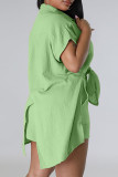 Pink Casual Solid Patchwork Buckle Slit Turndown Collar Short Sleeve Two Pieces