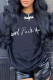 Black Casual Print Patchwork Letter O Neck Tops